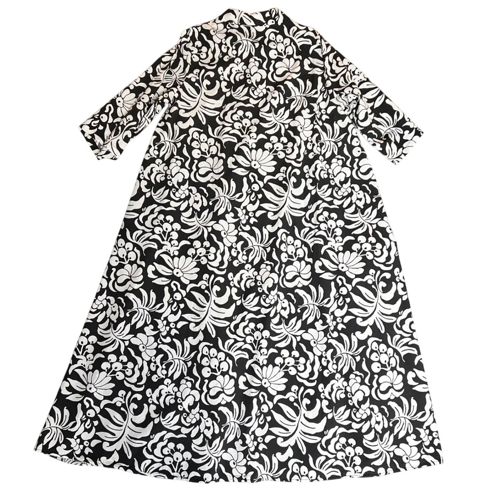 NWOT CIVICO 51 Italian Cotton Black White Floral Print Maxi Shirt Dress Size M